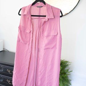 dusty pink sleeveless mini shirt dress